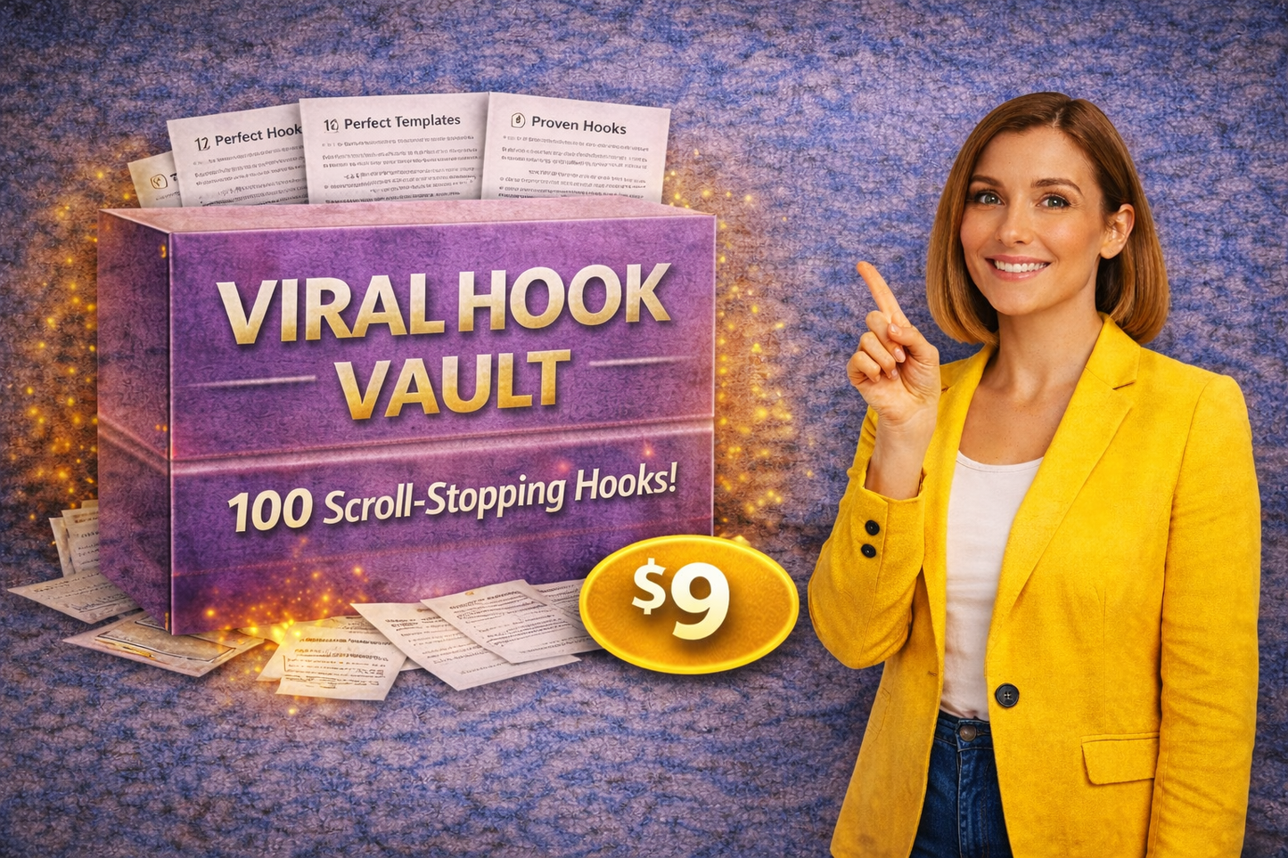 Viral Hook Vault ($9) — 100 Scroll-Stopping Hooks That Convert  | Growth With Sophie